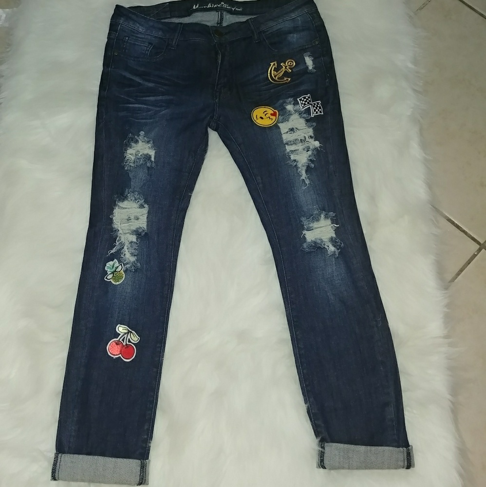 Machine Pour Neuf Mode Ripped Crop Jeans
